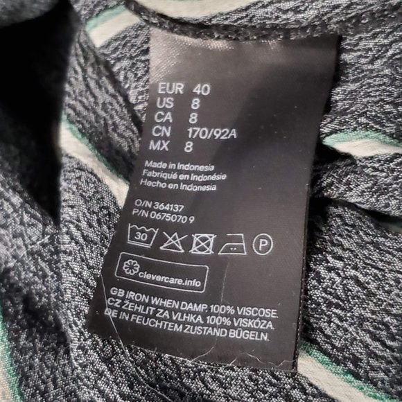 H&M Black, White & Green Striped Scoop Neck Long Sleeve Blouse, 8 - Picture 7 of 7